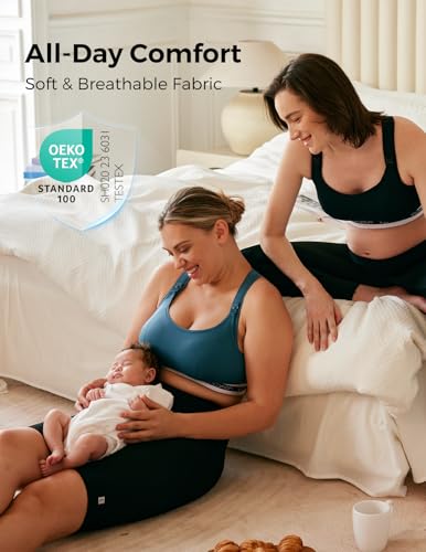 Momcozy Nursing Sports Bra for Breastfeeding Large Blue Maternity Underwear