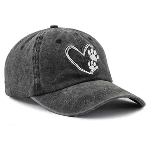 Dog Paw Print with Love Heart Hat for Women Men, Adjustable Embroidered Cotton Dog Lovers Baseball Cap