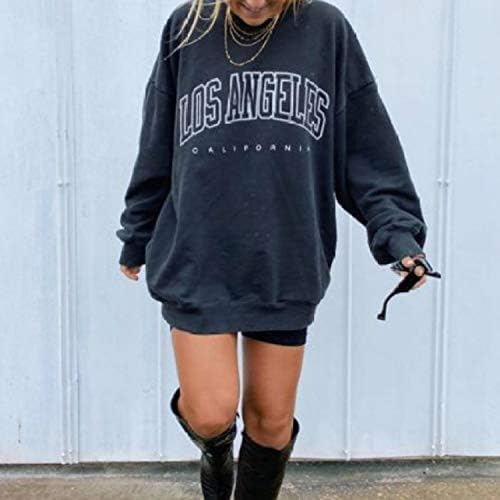 Langwyqu Women's Oversized Sweatshirt Los Angeles California Crewneck Long Sleeve Casual Loose Pullover Tops