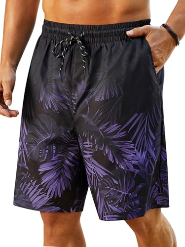 Men's Quick Dry Hawaiian Swim Trunks - Large, Dark Purple, With Pockets
