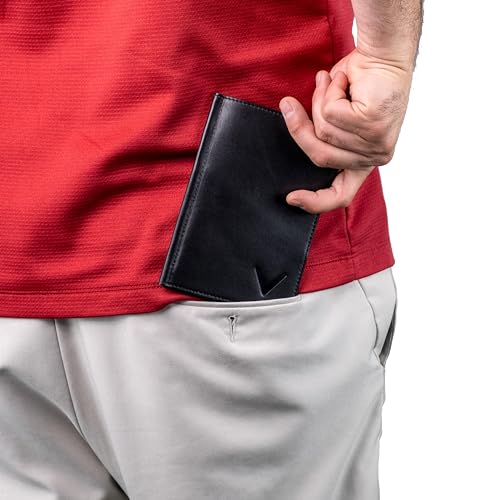 Golf Scorecard & Yardage Book Holder - Genuine Leather, Black