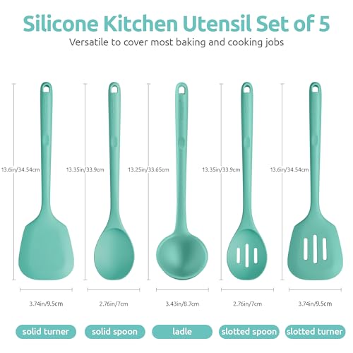 U-Taste Silicone Kitchen Utensil Set of 5 - Aqua Sky, 13.6" Long