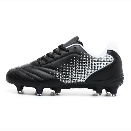 Kids Soccer Shoes Lightweight Football Cleats for Boys & Girls - 13 Little Kid Black White
