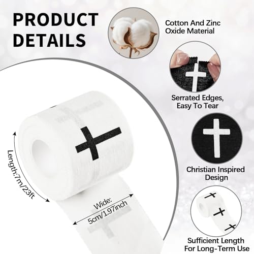 Christian Athletic Tape 4 Pack - Cross Design Wrist & Support Wraps for Sports & First Aid - 2in x 23ft - Black and White - Variation 4