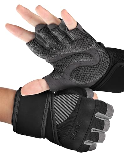 Black and Gray Breathable Workout Gloves with Wrist Straps Small - Antislip Lifting Gloves for Men Women