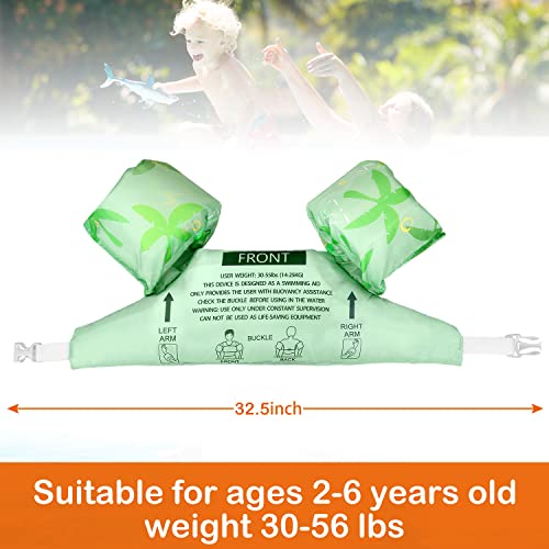 Toddler Swim Vest with Arm Wings - Green Dinosaur Floaties for Kids 20-50 lbs