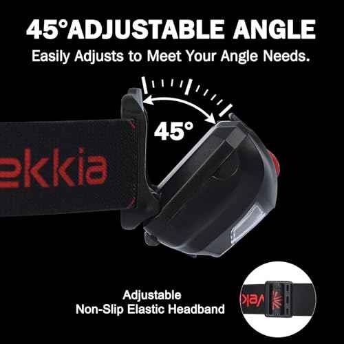 Vekkia LED Headlamp Rechargeable - 5 Lighting Modes,White & Red LEDs Head Lamp, Camping Accessories Gear. IPX4 Waterproof Headlight for Running,Cycling,Fishing,Hiking,Repairing. Type-C Included