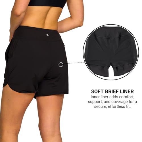 High Waisted Women's Swim Shorts - 5 Inch Inseam, Black, Medium