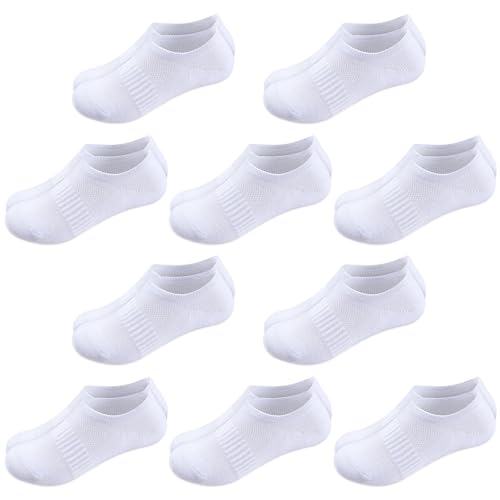 Kids Socks Boys Girls Athletic Cotton Ankle No Show Socks 9-12 Years - White