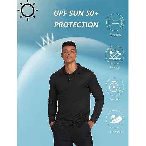 Deyeek Men's Polo Shirts Long Sleeve Golf Polo Shirts for Men Quick Dry UPF 50+ Sun Protection Polos Casual Collared Shirts