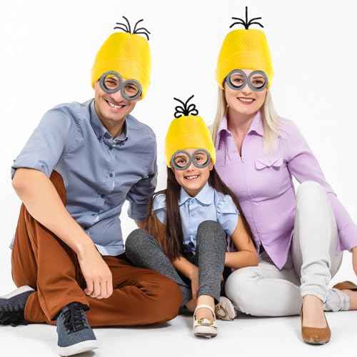 9PCS Costume Accessories Set Yellow Beanie Knit Hat Vintage Goggles Glasses Black Gloves for Cosplay, Halloween Costumes 2025