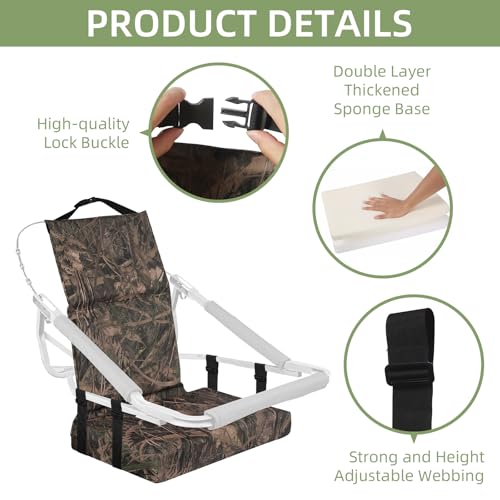Tree Stand Seat Cushion Pad for Hunting with Back & Straps - Shadow Grass Camo