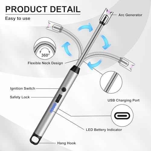 LcFun 3 Pack Candle Lighter Windproof Electric Arc Lighters with 360¡Æ Flexible Neck & Safety Lock, Christmas Stocking Stuffers Gifts, USB Rechargeable Flameless Long Matches for Candle Grill BBQ