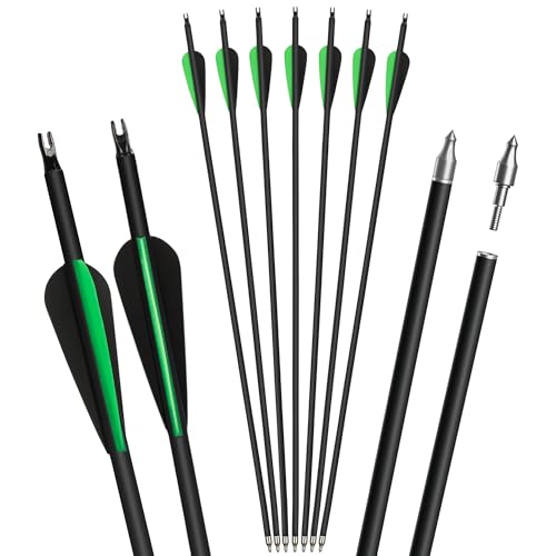 30 Inch Carbon Arrow Shafts with Removable Broadhead Tips - Spine 500, 7 Pack