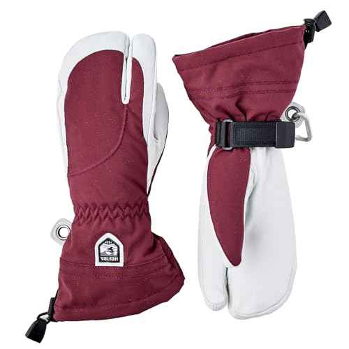 Hestra Women's Heli Ski Female Glove, 3-Finger Leather Snow Glove for Skiing, Snowboarding and Mountaineering