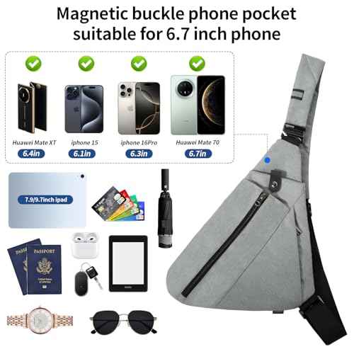 Sling Bag for Men,RFID Crossbody Hiking Backpack Chest Shoulder Tactical Bag with Water Bottle Bag for Travel