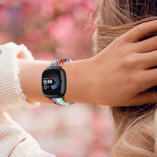 Braided Magnetic Bands Compatible with Fitbit Versa 4/Fitbit Versa 3/Sense 2/Sense 1,Soft Stretchy Elastic Nylon Sport Loop Strap for Women Men (Denim Blue)