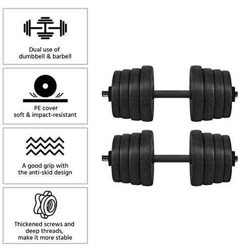 Yaheetech 66LB Weight Dumbbell Set Fitness Adjustable Cap Gym/home Barbell Plates Body Workout for Women and Men Strength Training