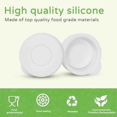 Silicone Glass Milk Bottle Caps, 48mm Diameter Bottle Caps for Libbey & Stanpac Milk Glass Bottles, Reusable and Easy to Clean (6 Pack) (White)