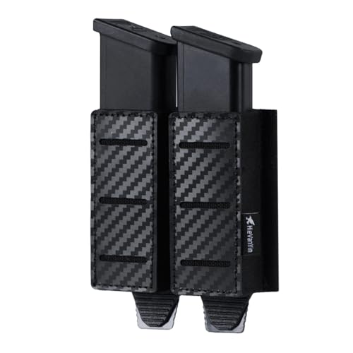 BK Double Magazine Pouch for 9mm .40 S&W .45 ACP Double-Stack Magazines MOLLE Belt Nylon Holder with Laser-Cut Panel and Quick-Release Insert