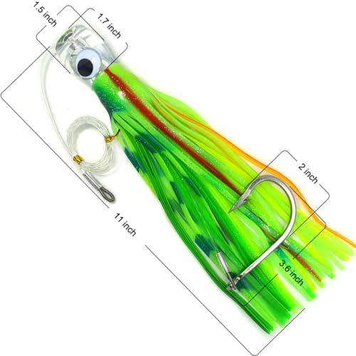 Big Game Fishing Lure Set 11 Inch Marlin Tuna Dolphin Sailfish Shark with Hooks & Bag - Deep Sea Trolling Baits