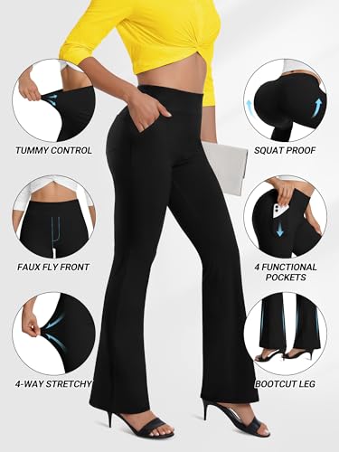 Women's High Waisted Bootcut Yoga Pants - Large, Black