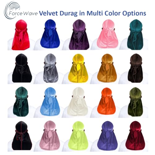 ForceWave Velvet Durags for Men & Women Pack of 4 - Black Grey Baby Blue Purple