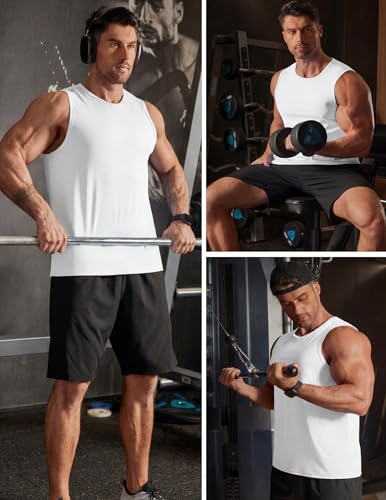 Men's Workout Tank Top Large White - Quick Dry Sleeveless Gym Shirt