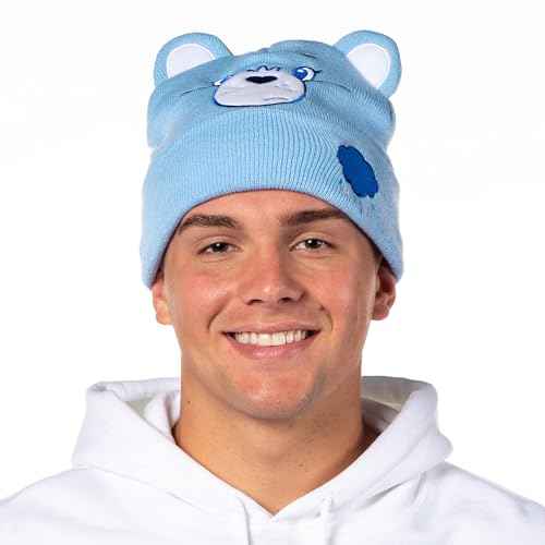 Care Bears Embroidered Face Belly Badges 3D Ears Cuff Knit Adult Beanie