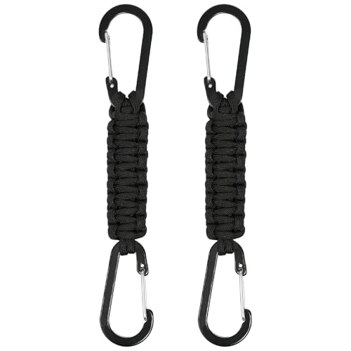 Black Paracord Keychain with Carabiner Clip - Durable Braided Lanyard Set