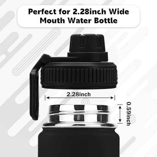 Spout Lid for Hydro Flask Wide Mouth Sport Water Bottles,2 Pack Replacement Lids for Most 12,14,16,18,20,22,32,40,64oz Wide Mouth Water Bottles with Handle Easy to Carry (Black2)