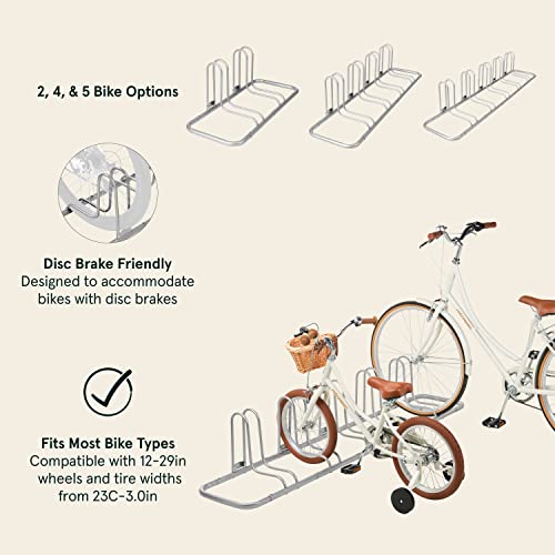 Bike Floor Stand Storage Rack for 5 Bikes - Weather Resistant Steel Organizer Grey