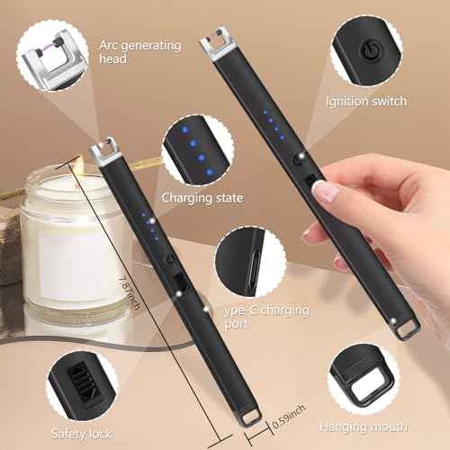 Stocking Stuffers for Women£ºElectric Lighter, Rechargeable Lighter with Battery Indicator Light and Safety Switch, Electric Candle Lighters for Scented Candles,Barbecues, Camping, Holiday Parties