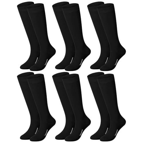 Black Medium Baseball Football Socks 6 Pairs Bulk Sports Compression Support