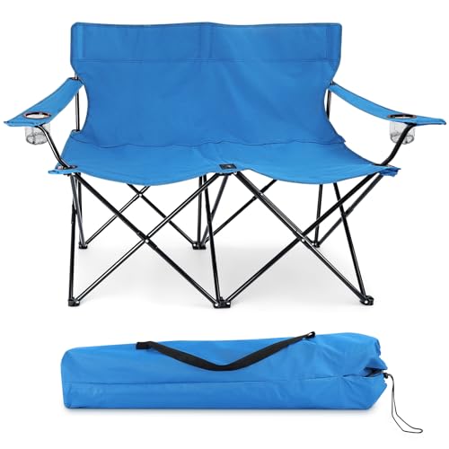 Double Seat Folding Camping Chair - Portable Outdoor Lounge for 2 with Storage Bag