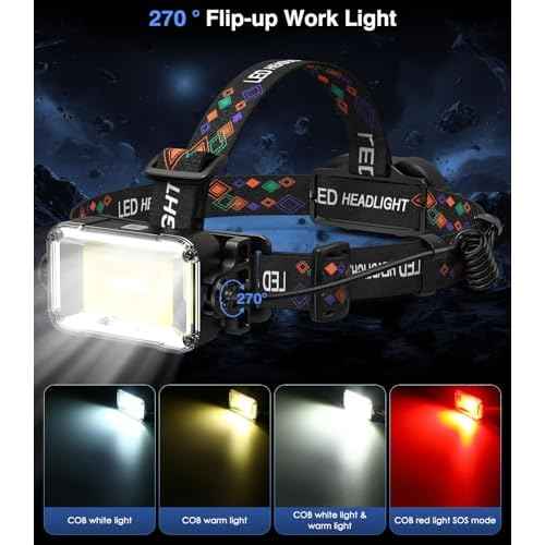 MoKo Rechargeable Headlamp, 3-in-1 2500 High Lumens Head Lamp with 9 LED, 13 Modes IP44 Waterproof LED Headlamp with 3 Color Temps, Running Headlight for Camping, Cycling, Hiking, Fishing, Black