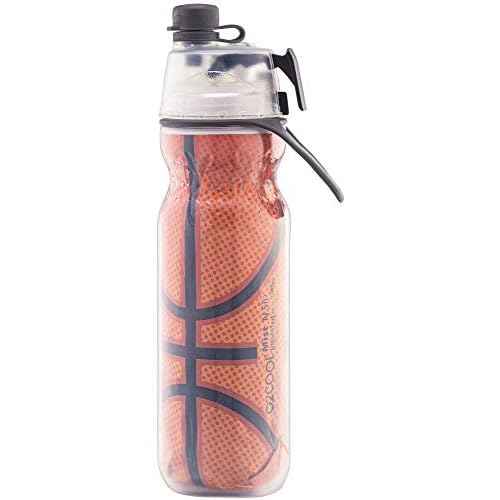 O2COOL Mist 'N Sip Misting Water Bottle 2-in-1 Mist And Sip Function With No Leak Pull Top Spout Reusable Sports Water Bottle - 20 oz (Basketball)