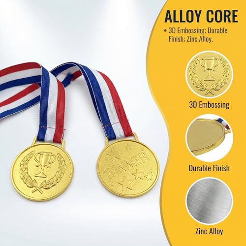 12-Pack Gold Medal Awards with 16.5-Inch Ribbons - Classic Trophy Variation of THIS listing