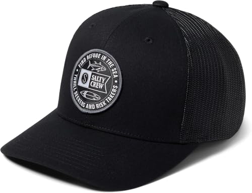Salty Crew Retro Trucker Hat - Adjustable 6 Panel Snapback Cap - Black, One Size