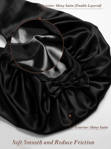 2pcs Satin Pantyhose Bonnet for Braids - Black & Coffee, Long Hair Sleep Cap