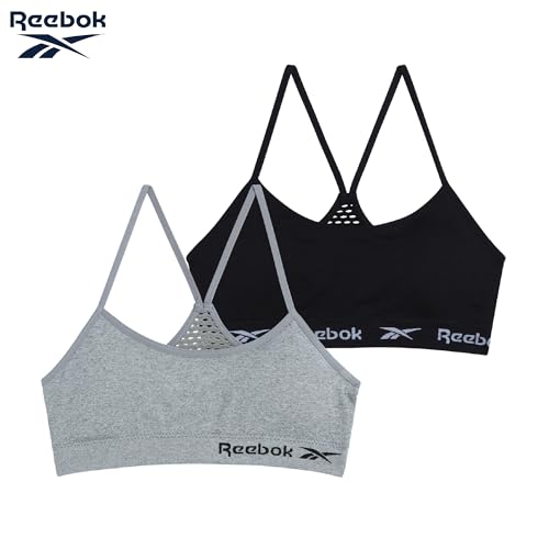 Girls Padded Sports Bras 2 Pack - Kids Tween Teen Training Bralettes Black Grey 6-7