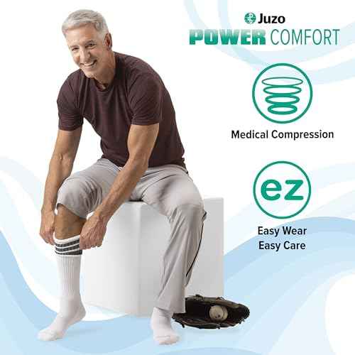 Juzo 20-30 mmHg Power Comfort Knee High Closed Toe CompressionSock,Retro Black,Large