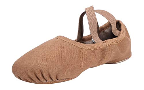 Women and Girls Ballet Shoes - Canvas Split Sole Dance Sneakers - Coffee 8