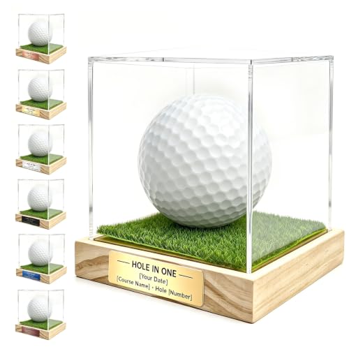 Custom Golf Ball Display Case with Engraved Nameplate & Putting Green Base