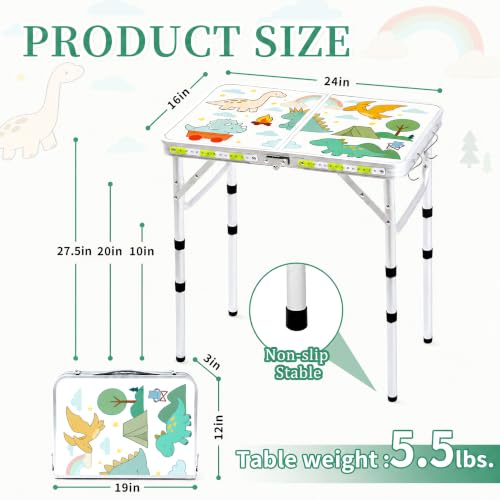 Yriuat 2ft Portable Folding Camping Table with Adjustable Heights - Jurassic Camp Variation