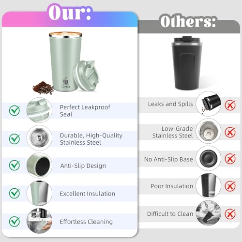 Agave Green 17oz Insulated Travel Coffee Mug with Flip Lid - Leakproof Stainless Steel Tumbler for Hot & Cold Drinks
