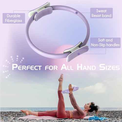Pilates Ring Set: 14-Inch Magic Circle with Dual Padded Handles, Pilates Mini Ball, and Resistance Bands (15, 25, 35 lbs) for Strength, Flexibility, Stability, and Body Toning
