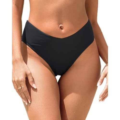 Zmart Women V Cut Cheeky Bikini Bottoms - Mid Waist High Cut Swim Bathing Suit Bottoms V Front Swimsuit