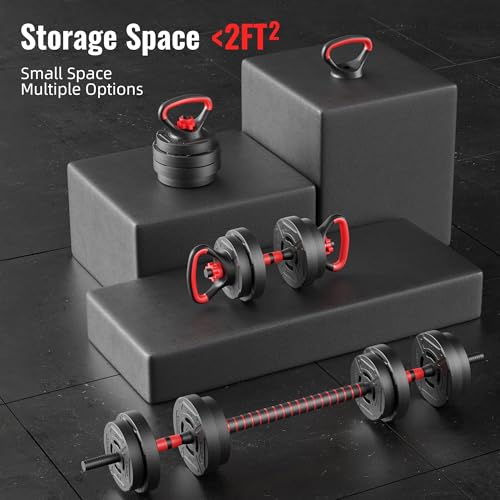 Fitvids Multi-Functional Portable Changeable Dumbbell and Barbell Kettlebell Set - Adjustable Weights