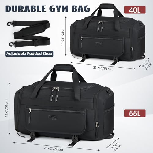 IGOLUMON 40L Waterproof Gym Duffle Bag with Shoe & Wet Compartments - Black